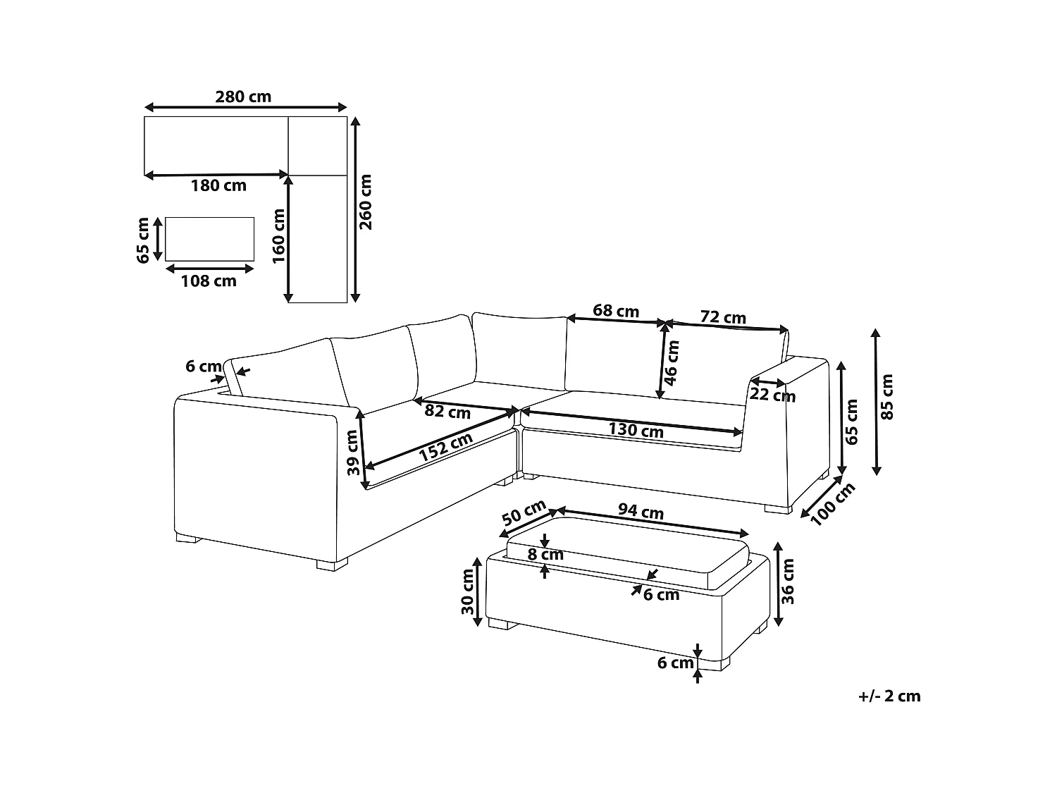 Canapé d'angle de jardin avec ottoman 5 places RINELLA Rotin Gris