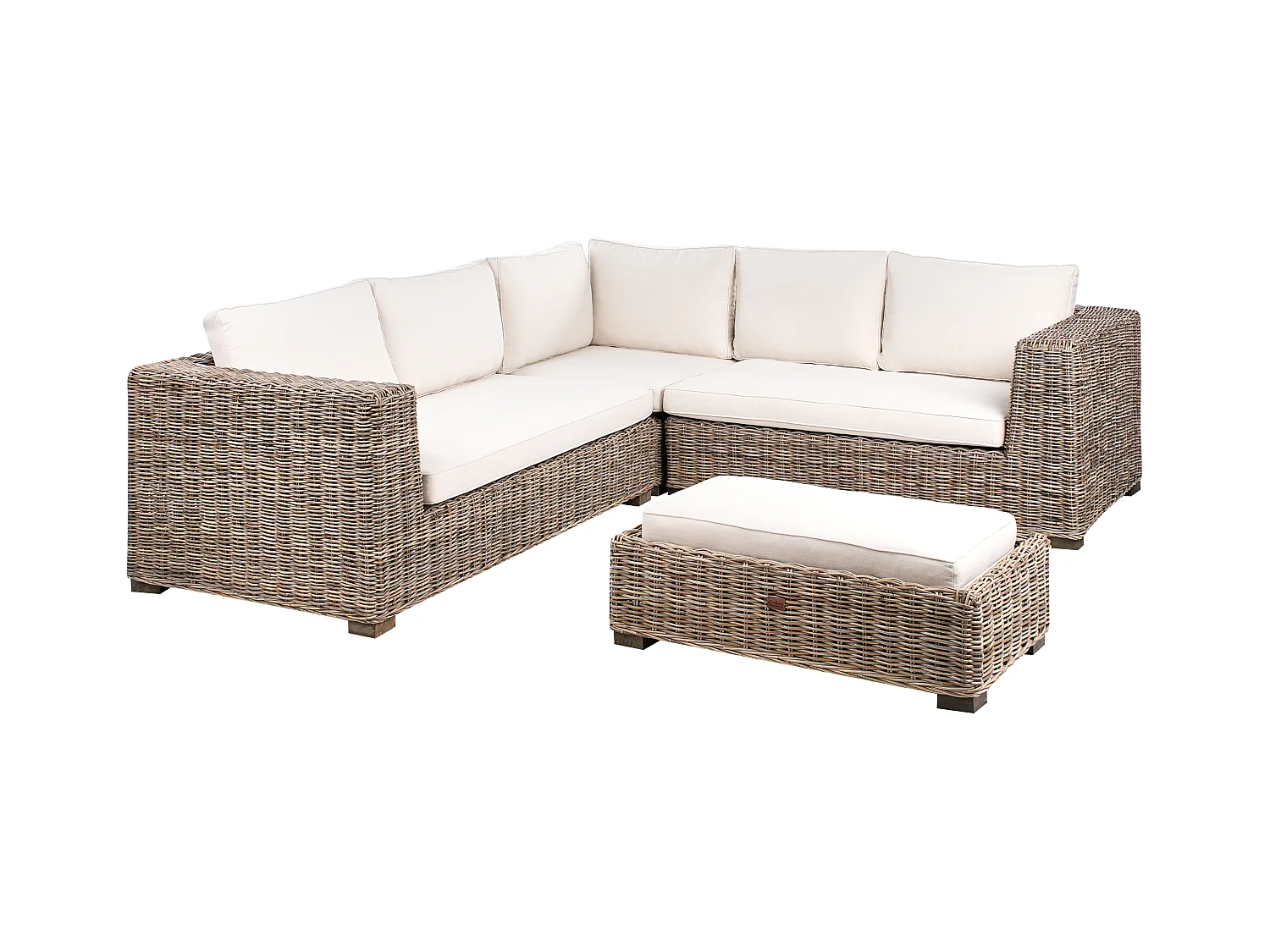 Canapé d'angle de jardin avec ottoman 5 places RINELLA Rotin Gris