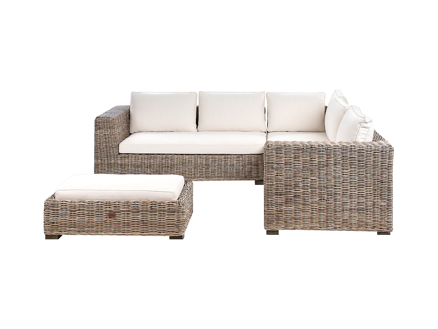 Canapé d'angle de jardin avec ottoman 5 places RINELLA Rotin Gris