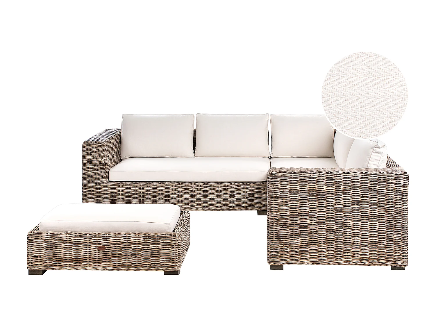 Canapé d'angle de jardin avec ottoman 5 places RINELLA Rotin Gris