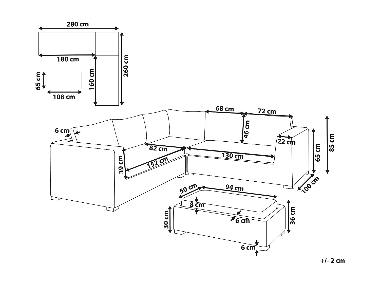 Canapé d'angle de jardin avec ottoman 5 places RINELLA Rotin Gris