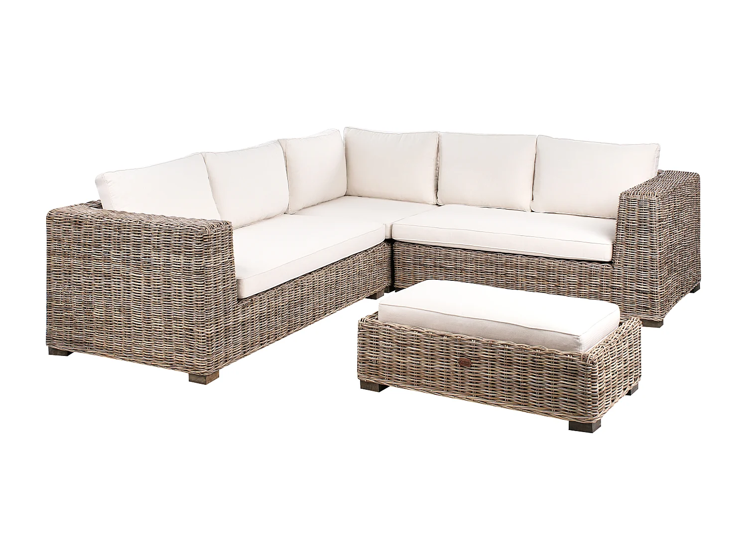 Canapé d'angle de jardin avec ottoman 5 places RINELLA Rotin Gris