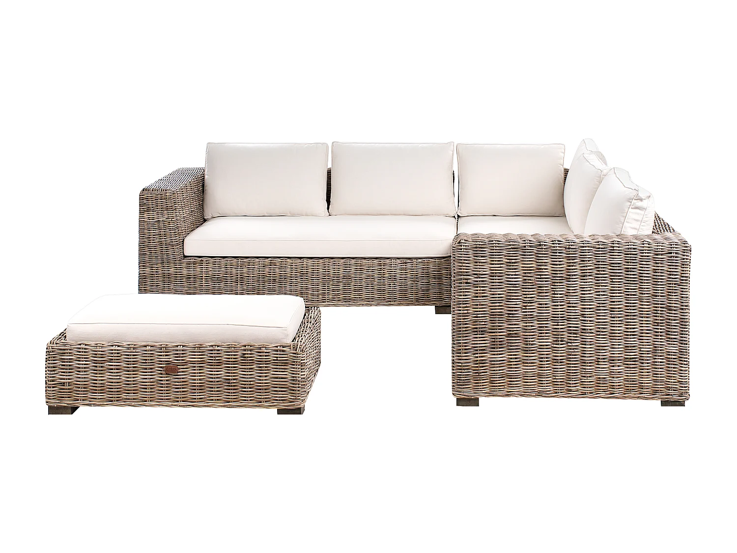 Canapé d'angle de jardin avec ottoman 5 places RINELLA Rotin Gris