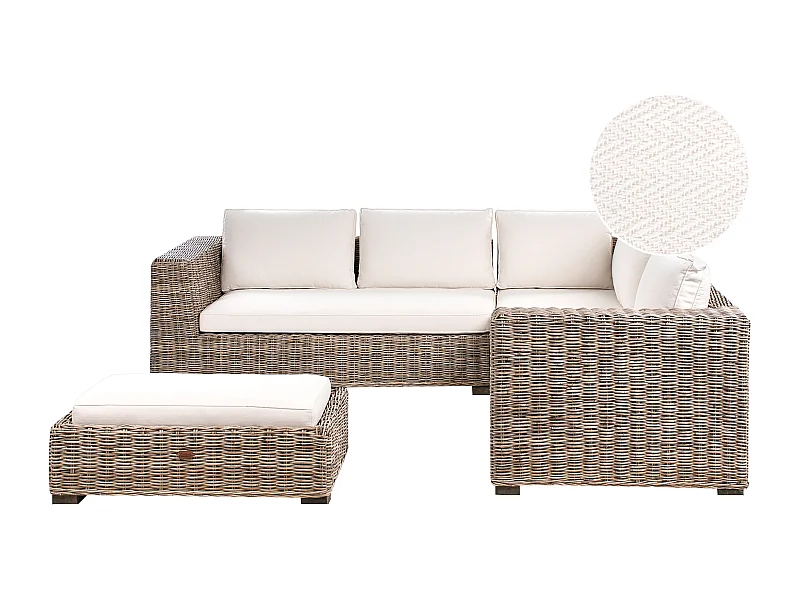 Canapé d'angle de jardin avec ottoman 5 places RINELLA Rotin Gris