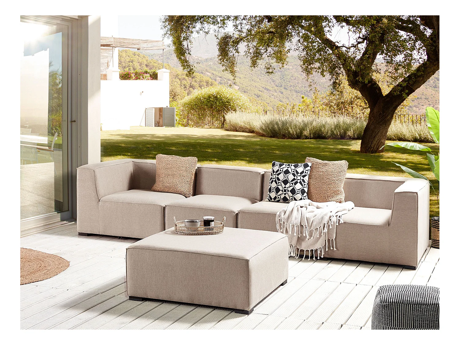 Tuin loungebank met ottomaan 4-zitter AREZZO Beige