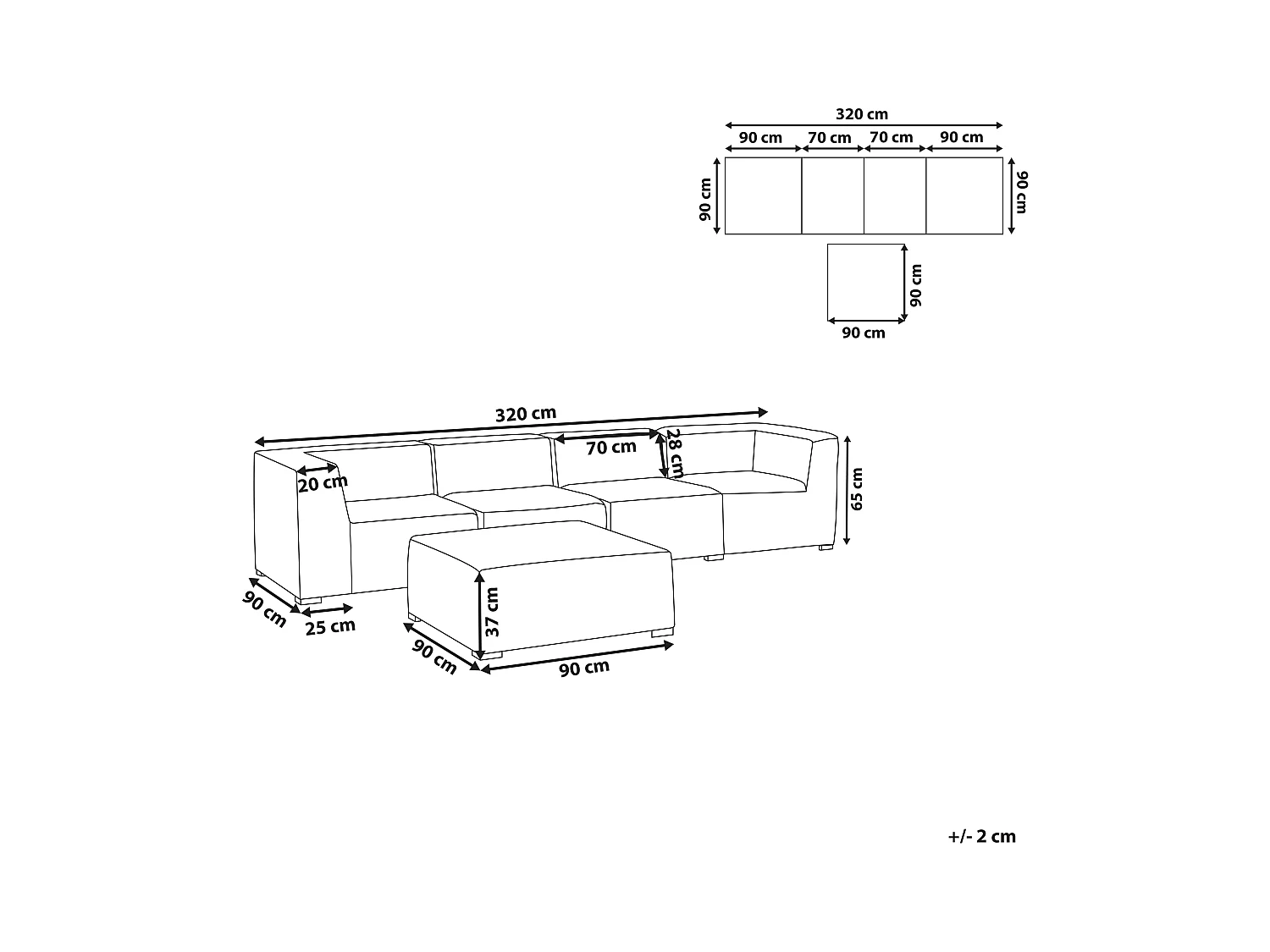 Tuin loungebank met ottomaan 4-zitter AREZZO Beige