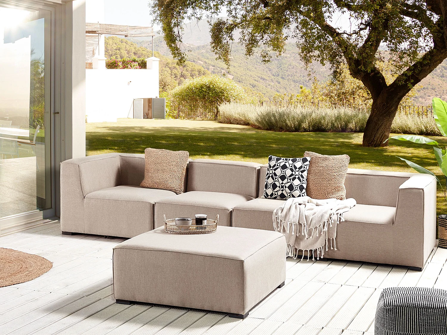 Canapé de jardin avec ottoman 4 places AREZZO Beige