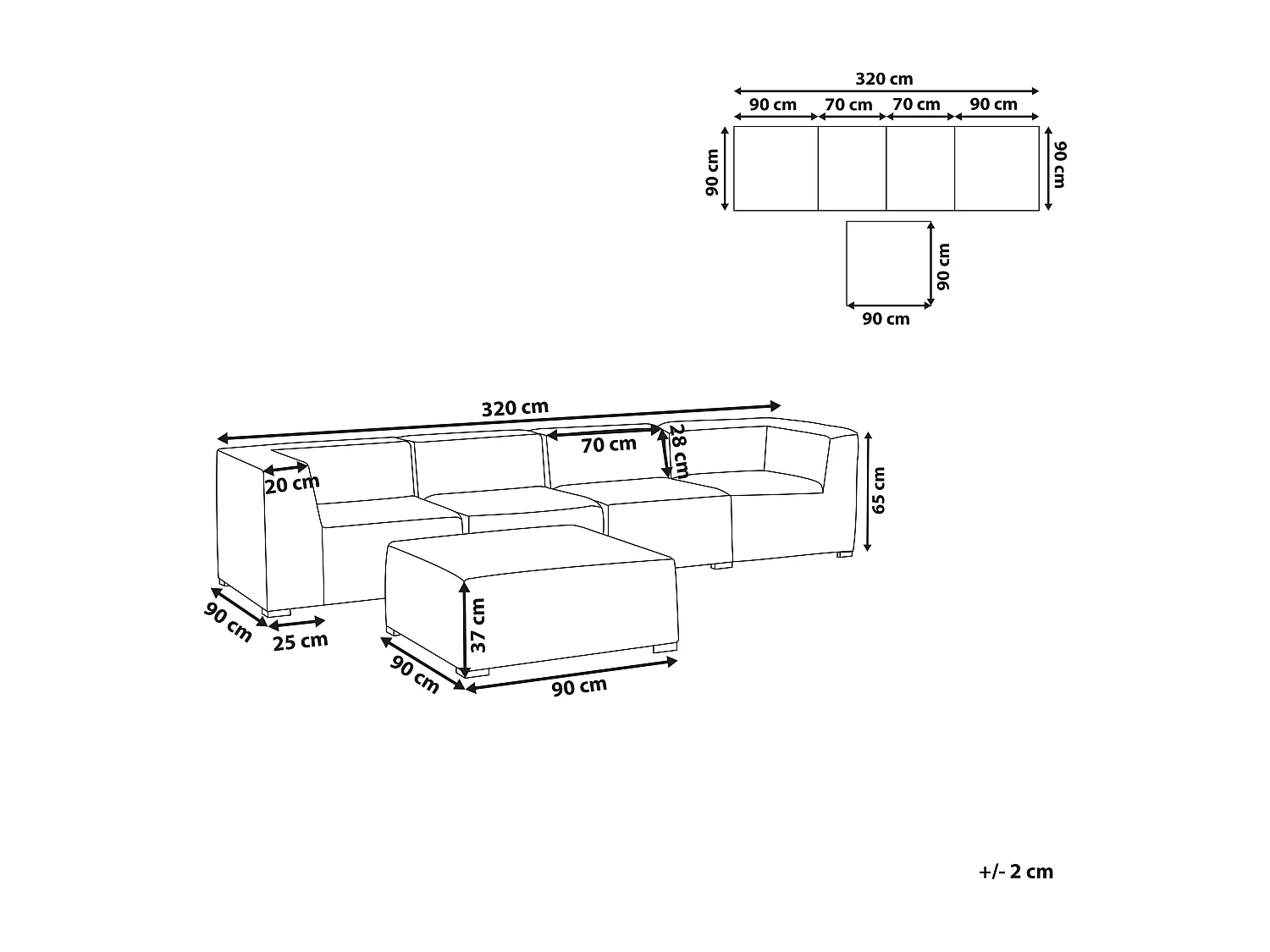 Canapé de jardin avec ottoman 4 places AREZZO Beige