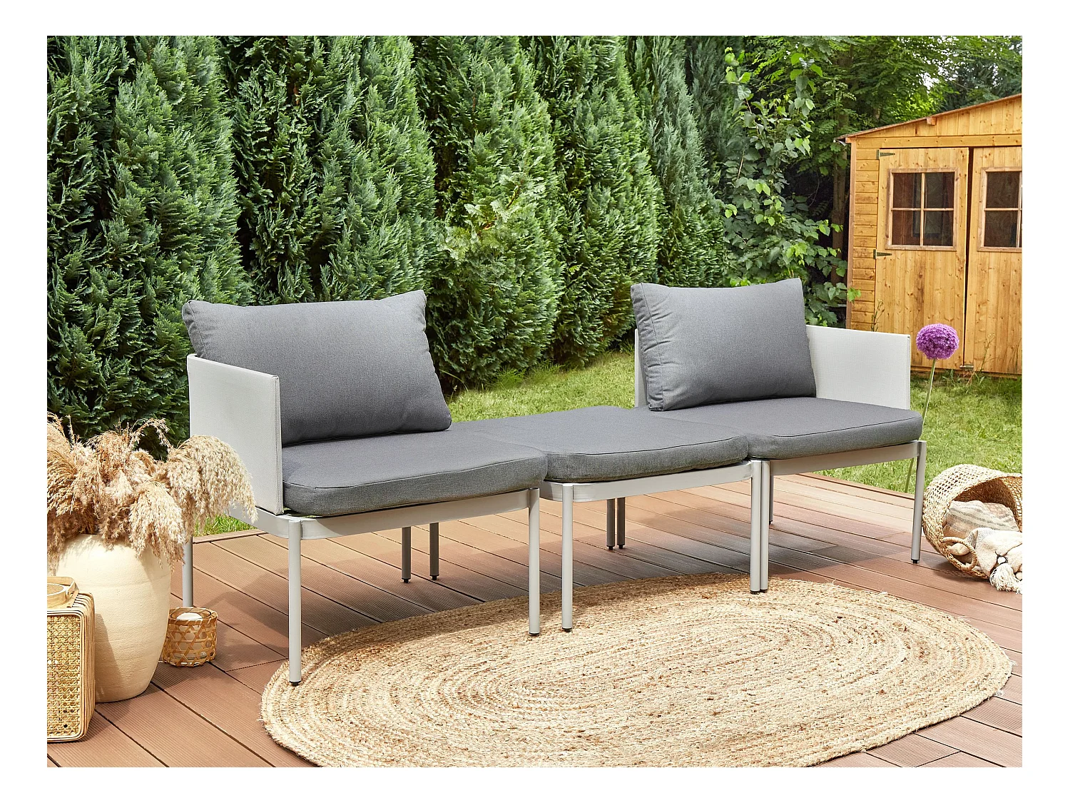 Zestaw ogrodowy ze stolikiem dla 2 osób TERRACINA Metal Jasnoszary