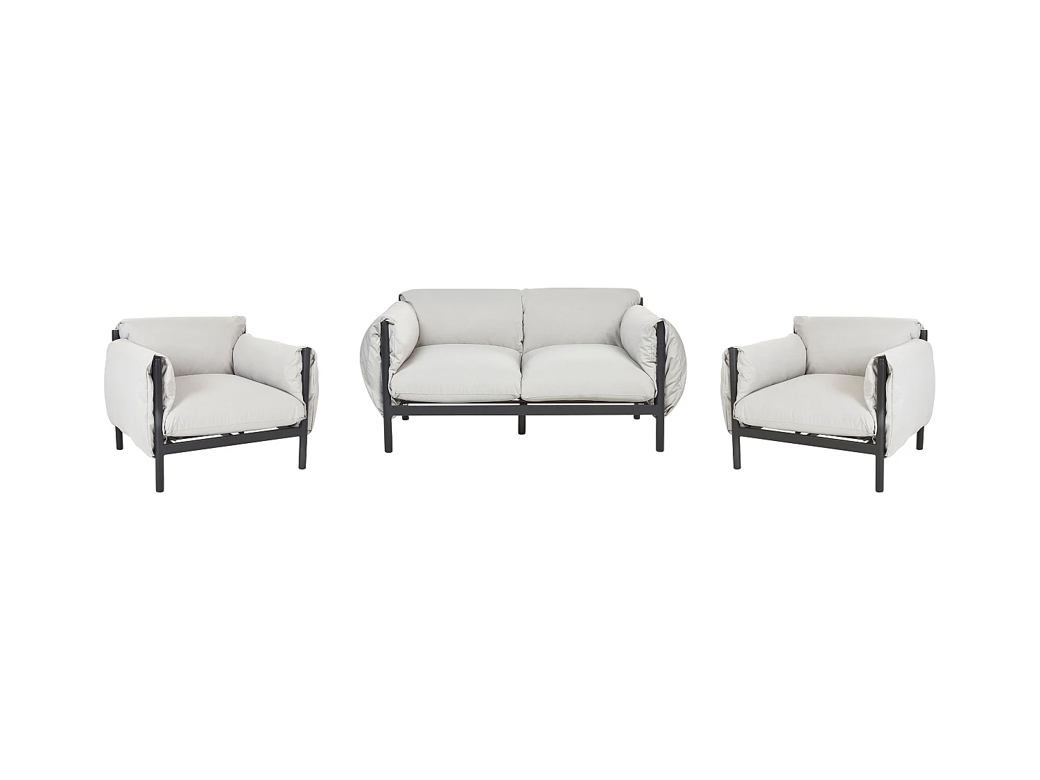 Lounge Set 3-teilig Aluminium schwarz / grau 2-Sitzer Sofa & 2 Sessel Esperia