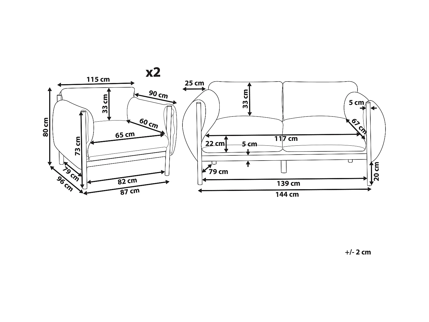 Lounge Set 3-teilig Aluminium schwarz / grau 2-Sitzer Sofa & 2 Sessel Esperia