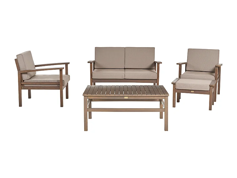 Modernes Lounge Set Akazienholz dunkelbraun 5-teilig Auflagen taupe Manila