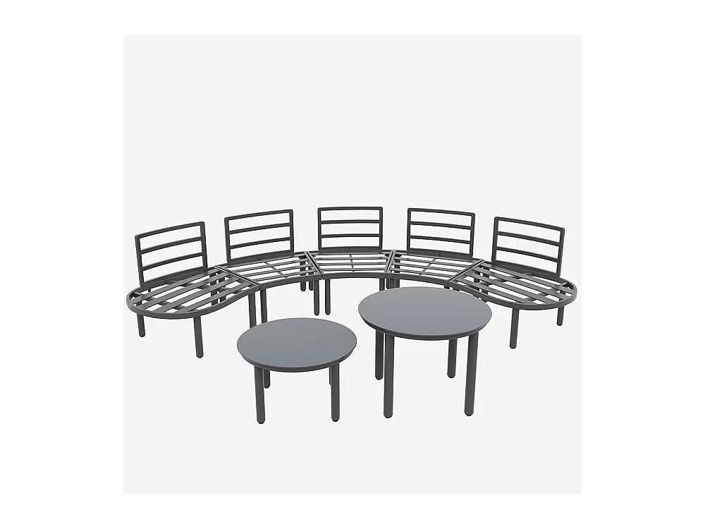 Ensemble de jardin 5 places avec 2 tables basses en verre trempé avec coussins d'assise et oreillers gris pieds réglables