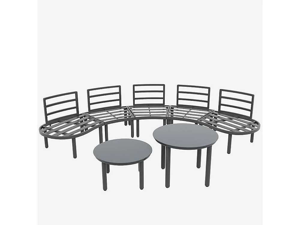 Ensemble de jardin 5 places avec 2 tables basses en verre trempé avec coussins d'assise et oreillers gris pieds réglables