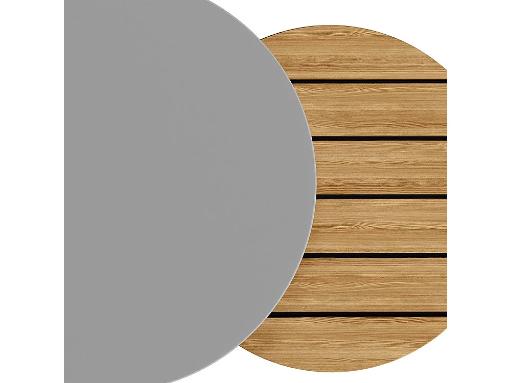 Ensemble jardin (4-5 places) 2 tables basses empilables pieds réglables structure en fer galvanisé coussins gris inclus