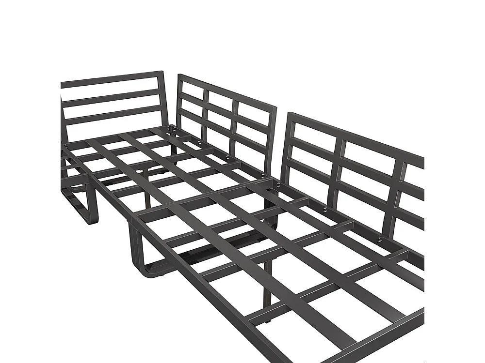 Ensemble jardin (4-5 places) 2 tables basses empilables pieds réglables structure en fer galvanisé coussins gris inclus