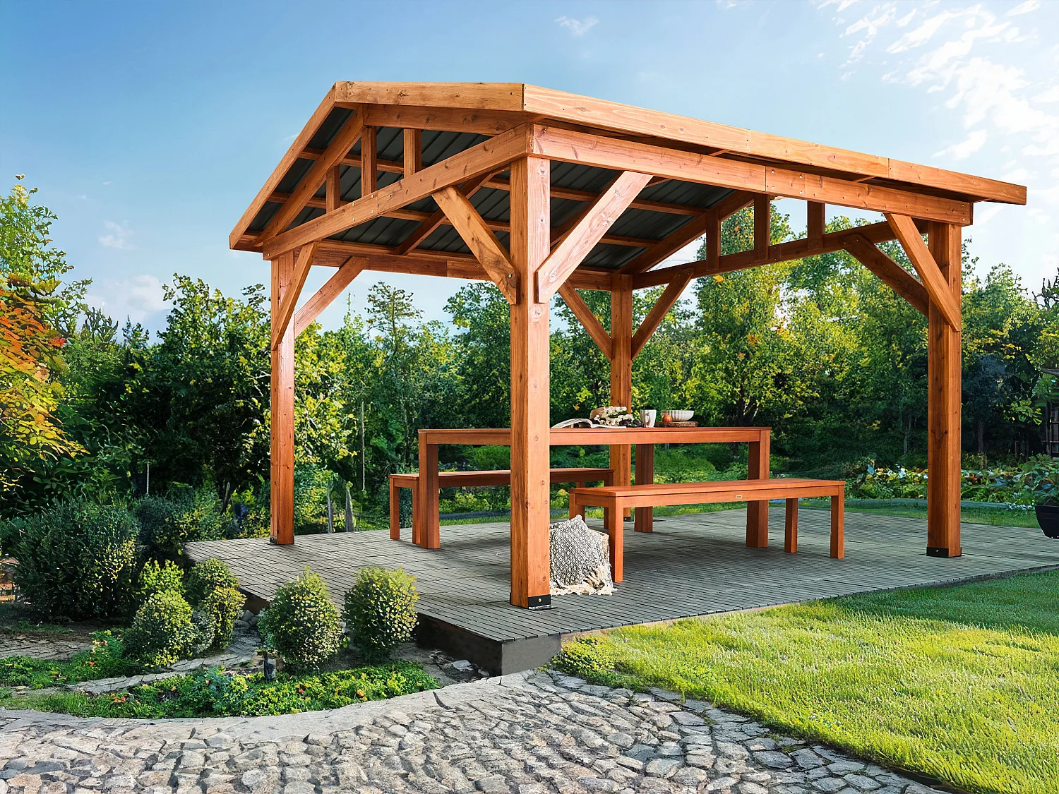 Pavillon SECCHIA Tannenholz 296 cm 350 cm Braun / Grau