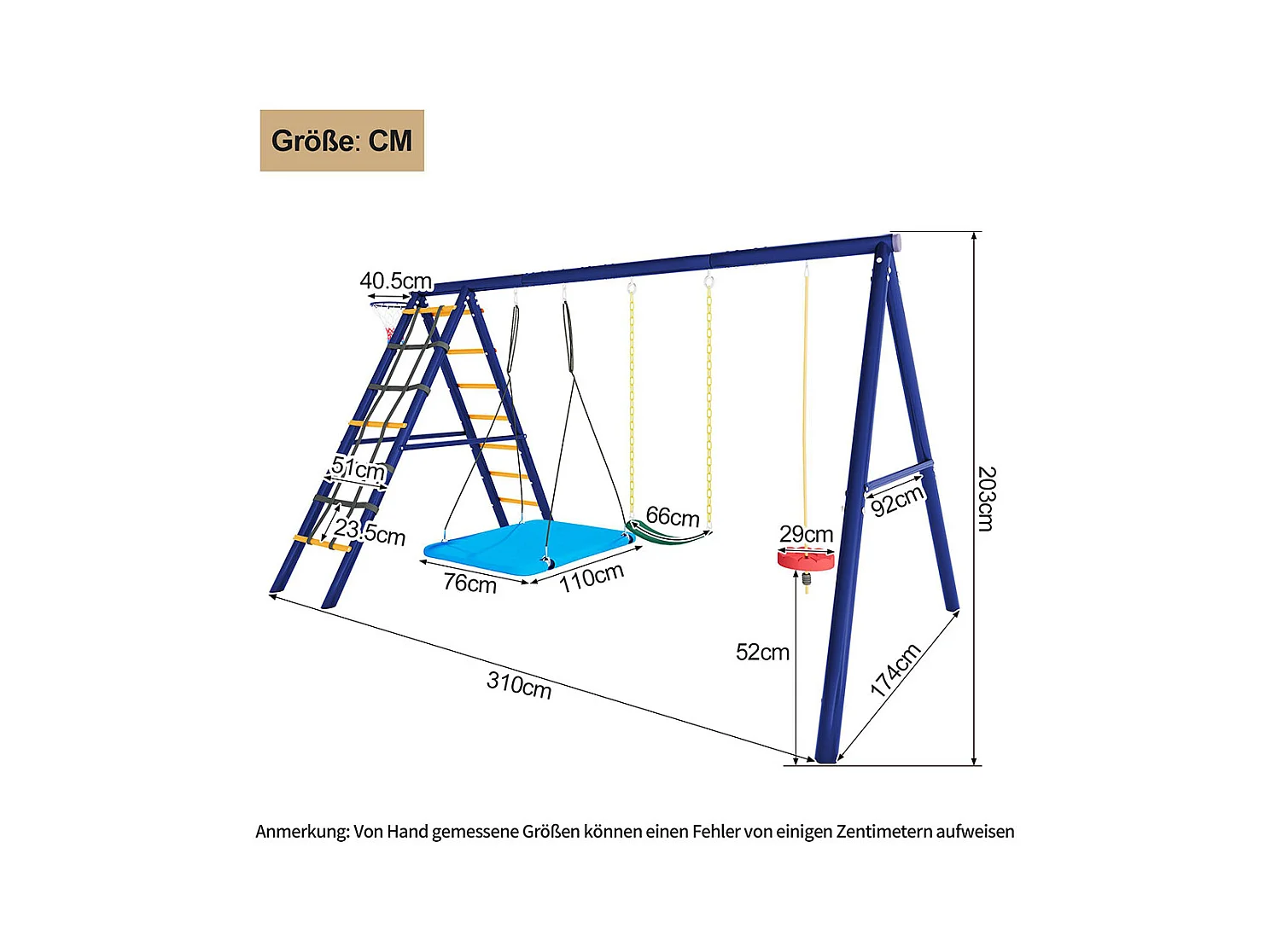Ensemble de balançoires jardin 3 balançoires + portique escalade + panier basket aire de jeux extérieur