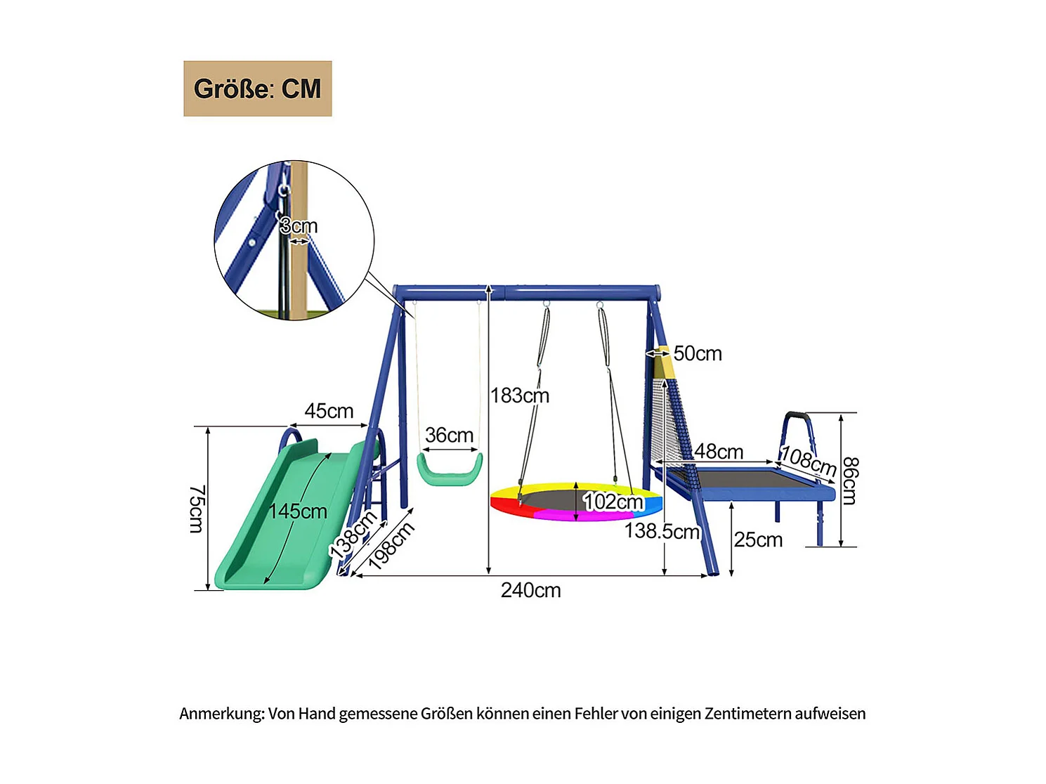Ensemble de balançoires jardin multifonction avec toboggan trampoline et balançoire ronde aire de jeux enfants