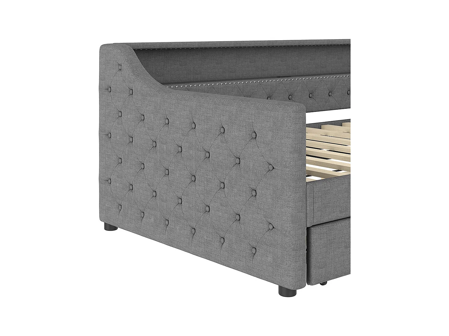 Lit gigogne Lit de jour 90x200 cm avec sommier à lattes éclairage d'ambiance avec télécommande lit avec prise de charge USB lin gris