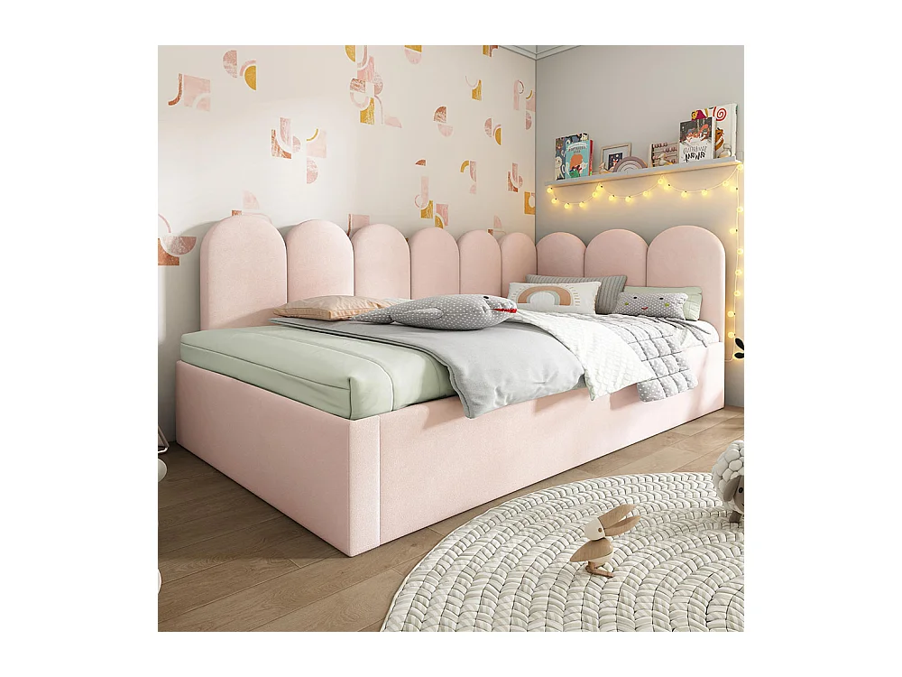 Lit gigogne 90x200cm lit de jour avec lit simple 90x190cm lit enfant avec sommier à lattes velours Rose