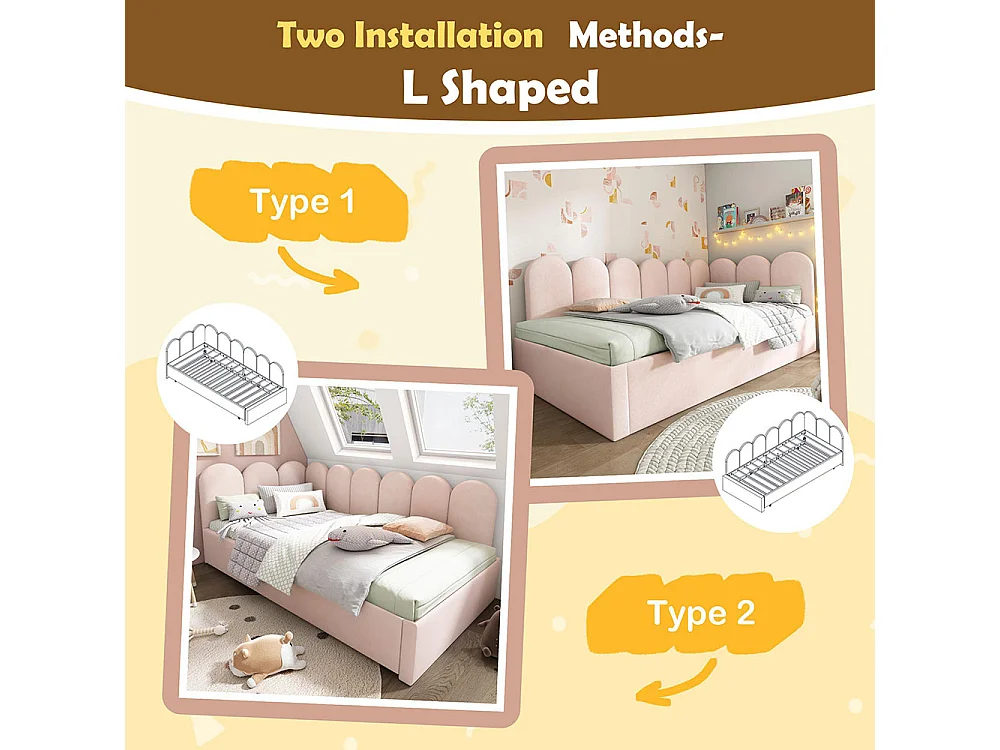 Lit gigogne 90x200cm lit de jour avec lit simple 90x190cm lit enfant avec sommier à lattes velours Rose