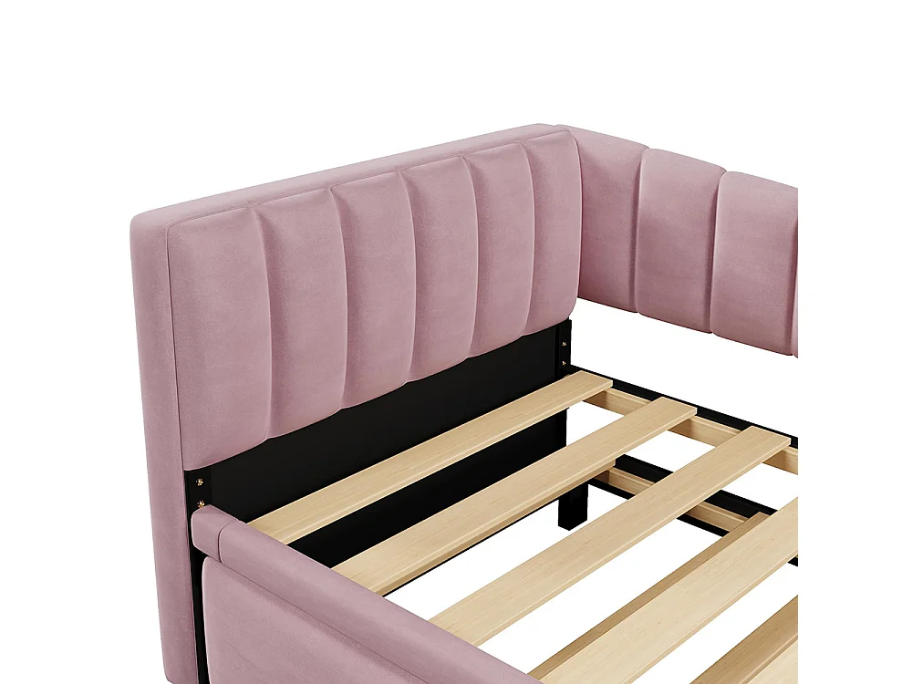 Lit gigogne Lit de jour 90x200 cm (180x200 cm) lit simple lit double avec sommier velours style minimaliste Rose