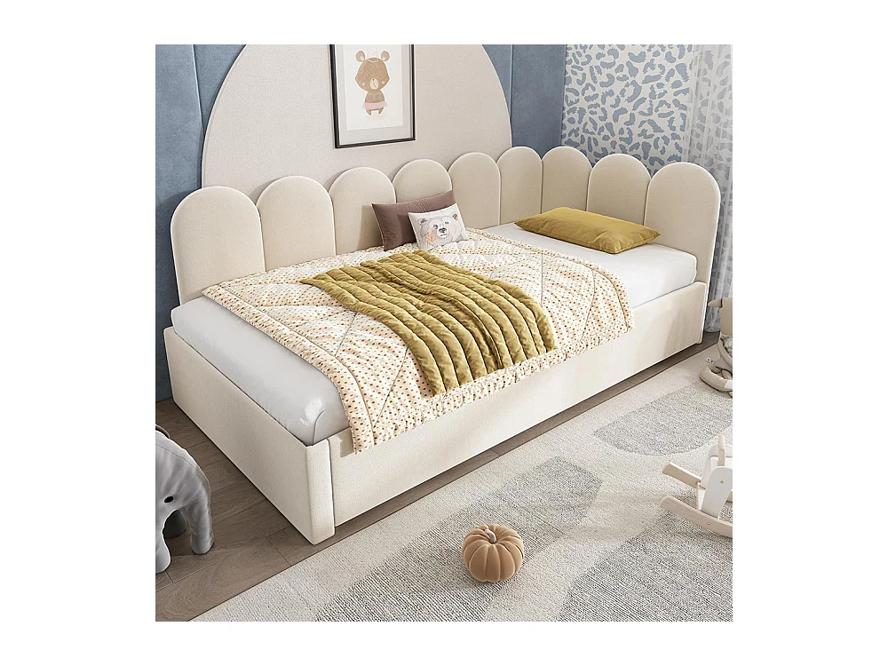 Lit gigogne 90x200cm lit de jour avec lit simple 90x190cm lit enfant avec sommier à lattes velours Beige