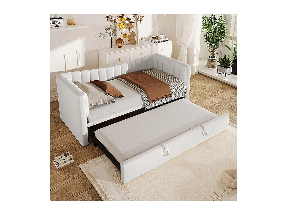 Lit gigogne Lit de jour 90x200 cm (180x200 cm) lit simple lit double avec sommier velours style minimaliste Blanc