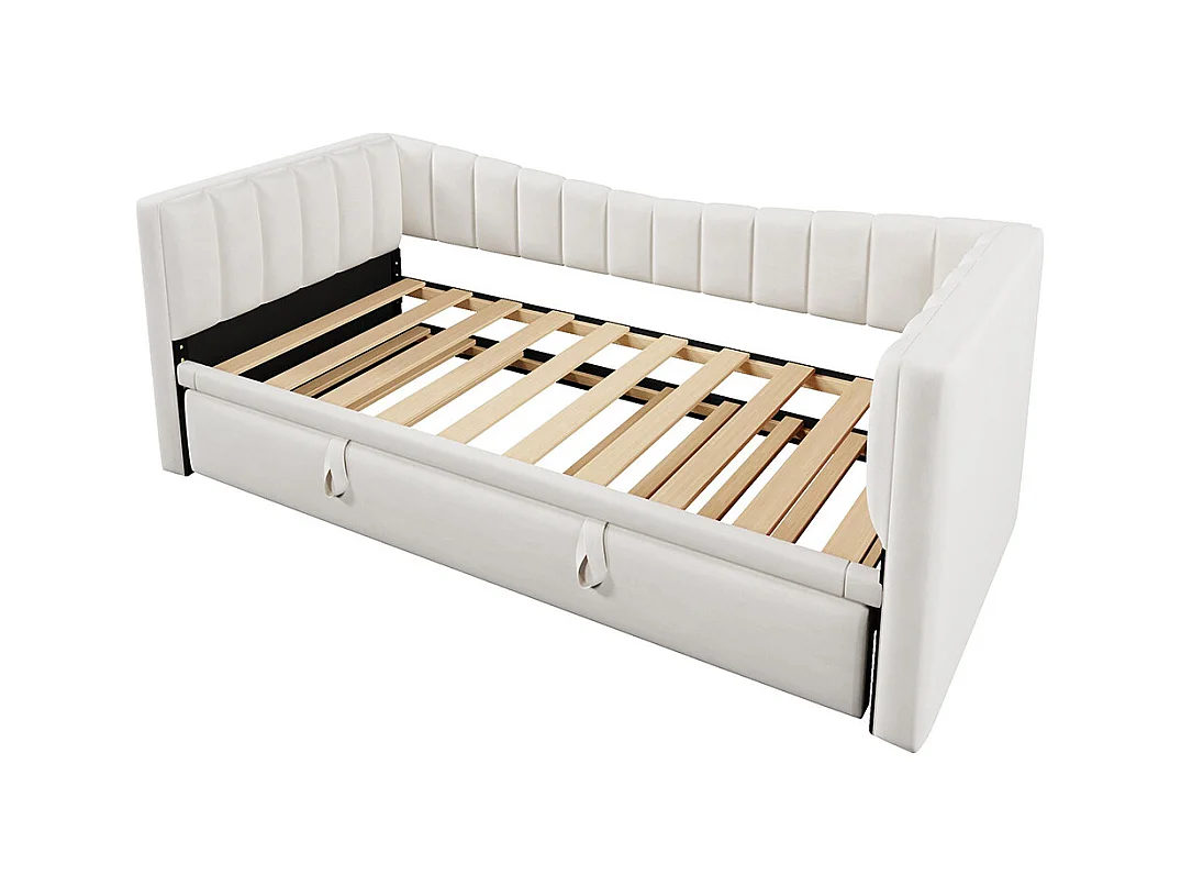 Lit gigogne Lit de jour 90x200 cm (180x200 cm) lit simple lit double avec sommier velours style minimaliste Blanc