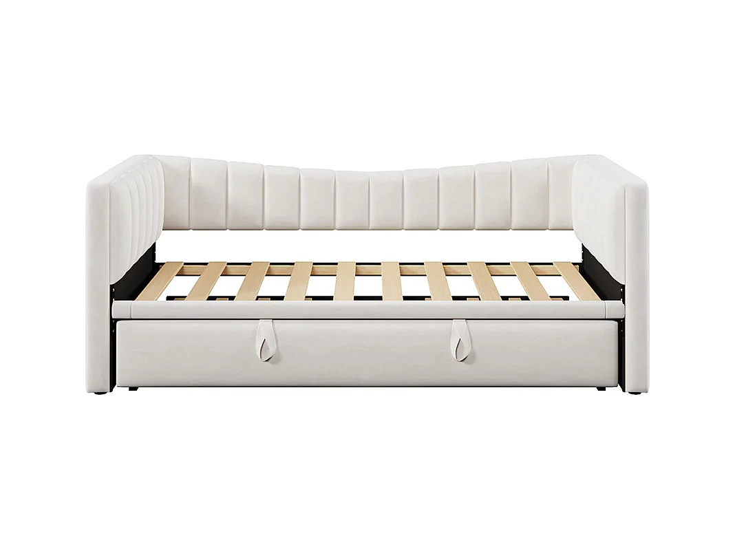 Lit gigogne Lit de jour 90x200 cm (180x200 cm) lit simple lit double avec sommier velours style minimaliste Blanc