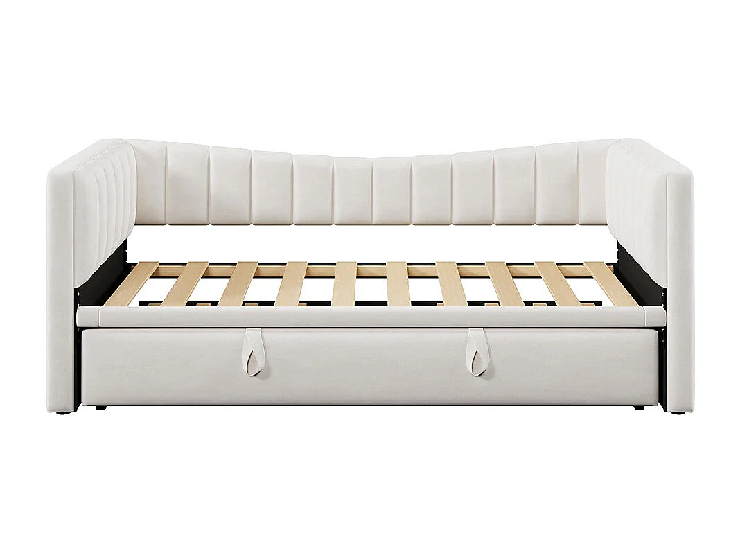 Lit gigogne Lit de jour 90x200 cm (180x200 cm) lit simple lit double avec sommier velours style minimaliste Blanc