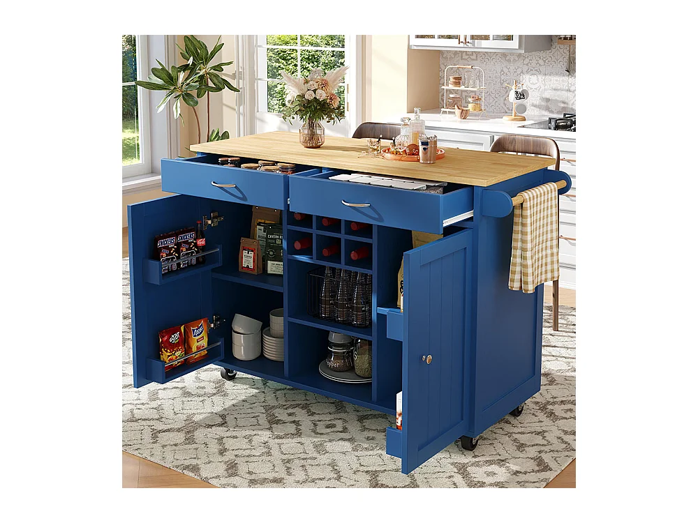 Desserte de cuisine multifonction avec espace de rangement buffet et chariot de service couleur bleu marine