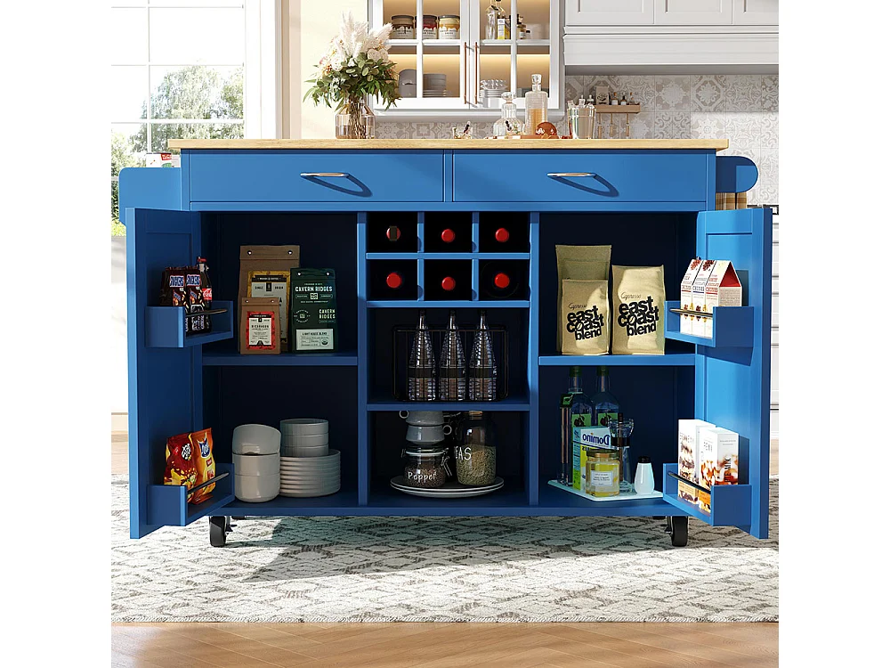 Desserte de cuisine multifonction avec espace de rangement buffet et chariot de service couleur bleu marine