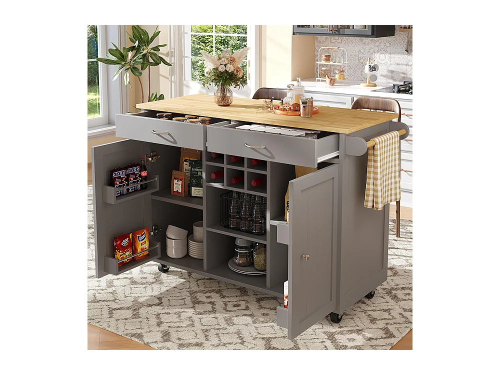 Desserte de cuisine moderne avec espace de rangement et veinure de bois couleur gris anthracite