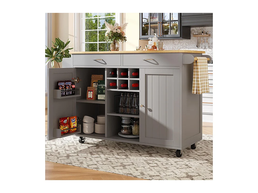 Desserte de cuisine moderne avec espace de rangement et veinure de bois couleur gris anthracite
