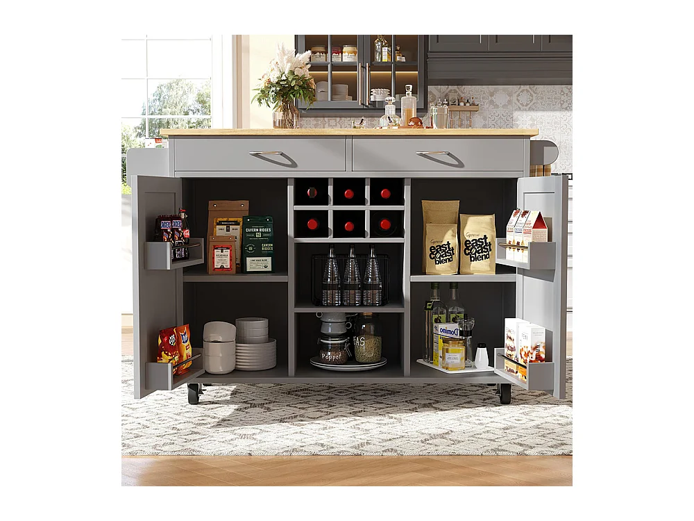 Desserte de cuisine moderne avec espace de rangement et veinure de bois couleur gris anthracite