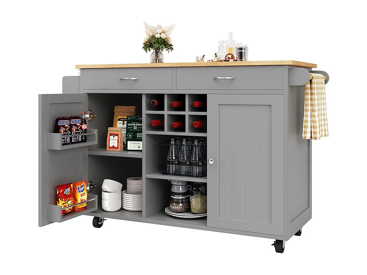 Desserte de cuisine moderne avec espace de rangement et veinure de bois couleur gris anthracite