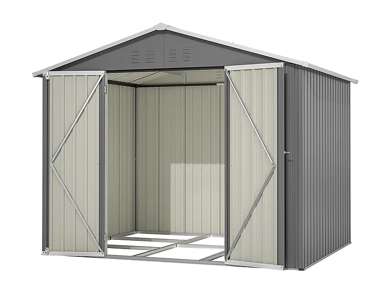 Abri de jardin métal 8x6 pieds avec porte battante pour rangement outils et équipements extérieurs résistant aux intempéries gris