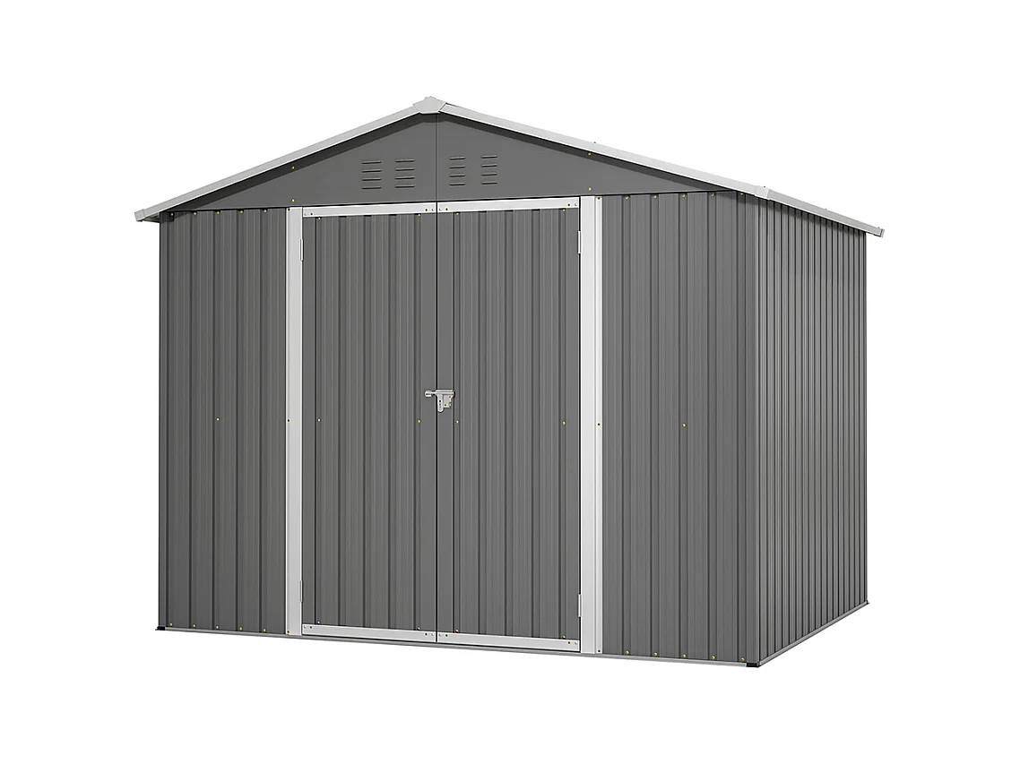 Abri de jardin métal 8x6 pieds avec porte battante pour rangement outils et équipements extérieurs résistant aux intempéries gris