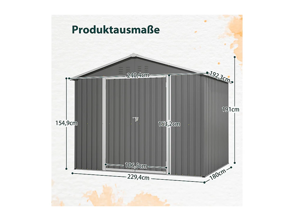 Abri de jardin métal 8x6 pieds avec porte battante pour rangement outils et équipements extérieurs résistant aux intempéries gris