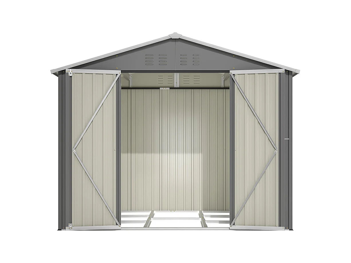Abri de jardin métal 8x6 pieds avec porte battante pour rangement outils et équipements extérieurs résistant aux intempéries gris
