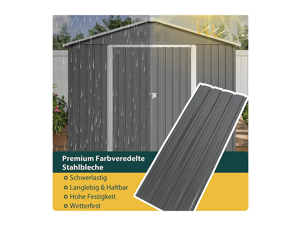 Abri de jardin métal 8x6 pieds avec porte battante pour rangement outils et équipements extérieurs résistant aux intempéries gris