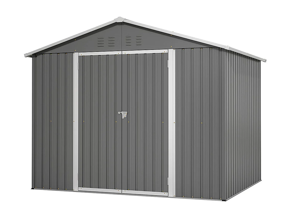 Abri de jardin métal 8x6 pieds avec porte battante pour rangement outils et équipements extérieurs résistant aux intempéries gris