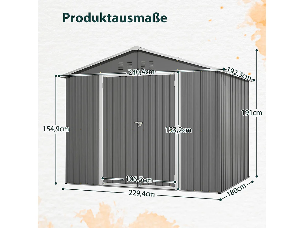 Abri de jardin métal 8x6 pieds avec porte battante pour rangement outils et équipements extérieurs résistant aux intempéries gris