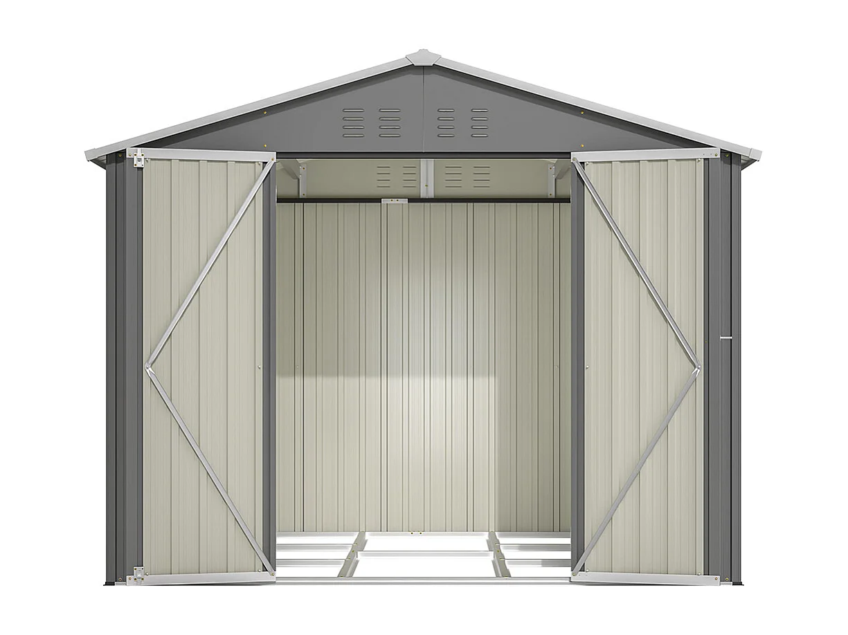 Abri de jardin métal 8x6 pieds avec porte battante pour rangement outils et équipements extérieurs résistant aux intempéries gris