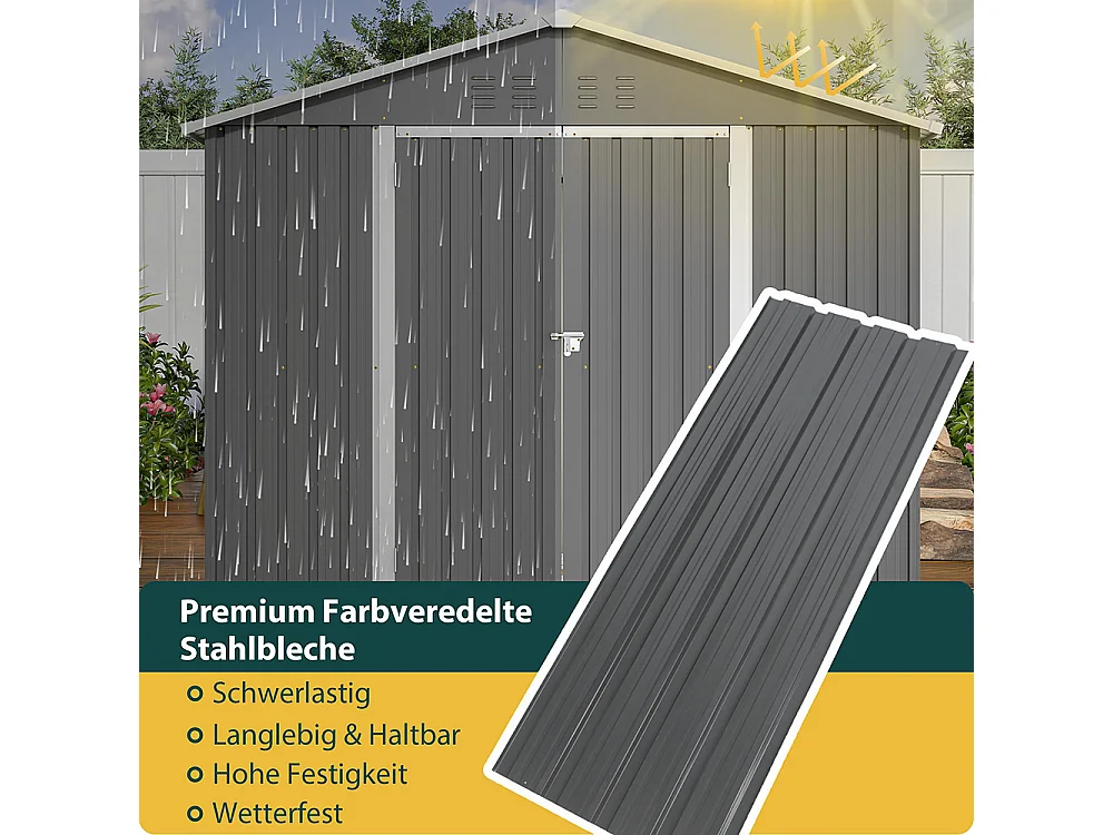 Abri de jardin métal 8x6 pieds avec porte battante pour rangement outils et équipements extérieurs résistant aux intempéries gris