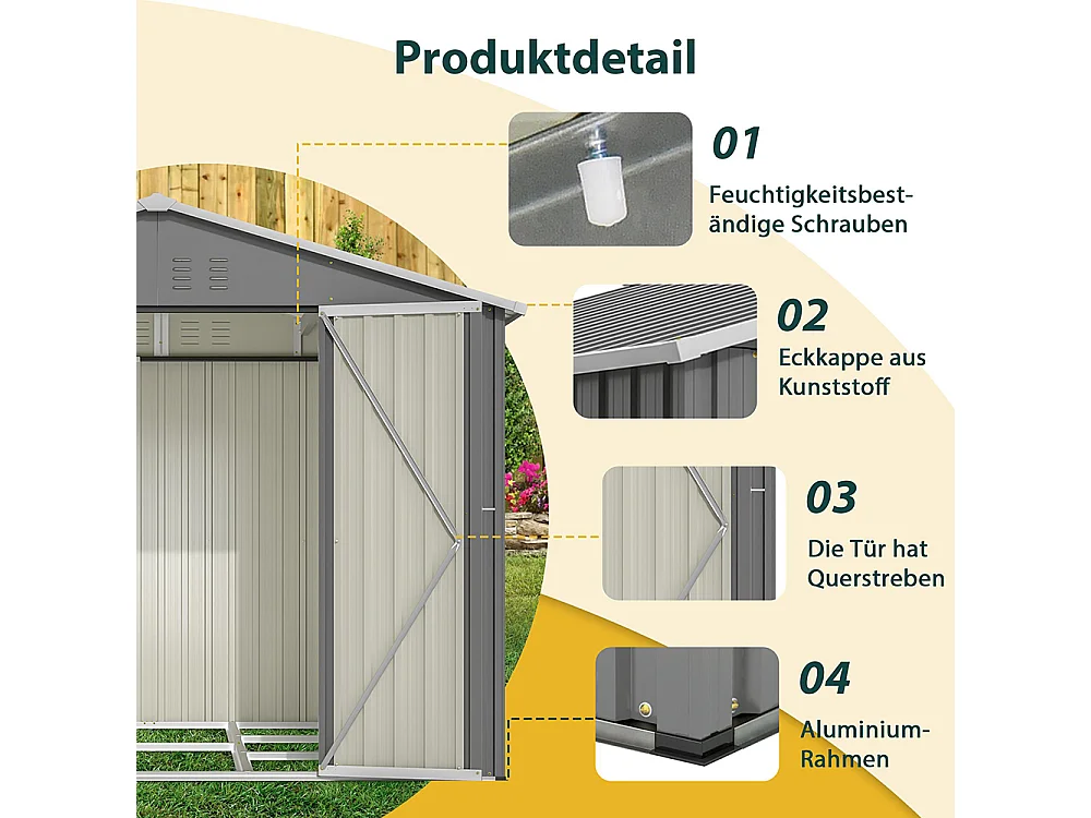 Abri de jardin métal 8x6 pieds avec porte battante pour rangement outils et équipements extérieurs résistant aux intempéries gris