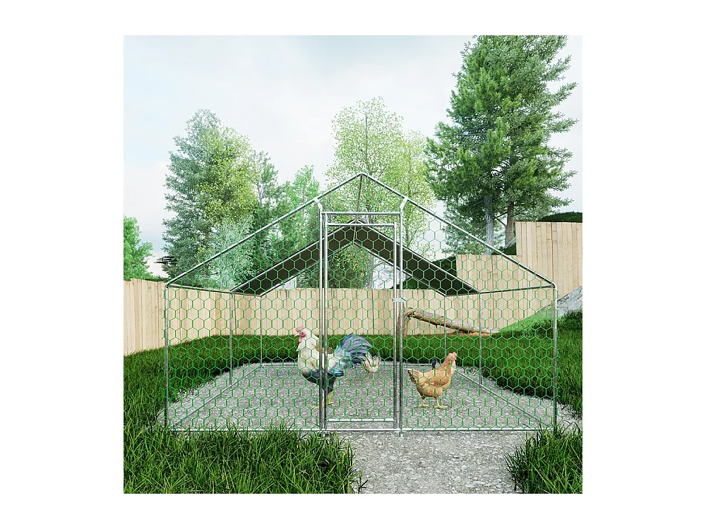 Chalet de jardin poulailler 3x4x2 mètres en métal avec serrure sécurité et toile PE imperméable pour petits animaux domestiques