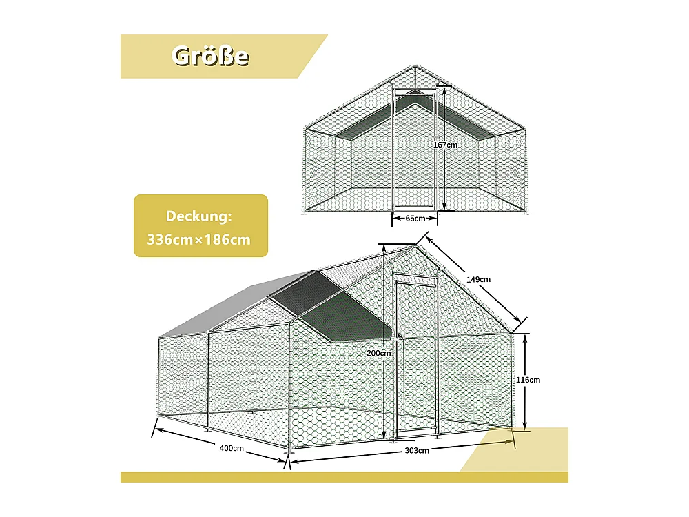 Chalet de jardin poulailler 3x4x2 mètres en métal avec serrure sécurité et toile PE imperméable pour petits animaux domestiques